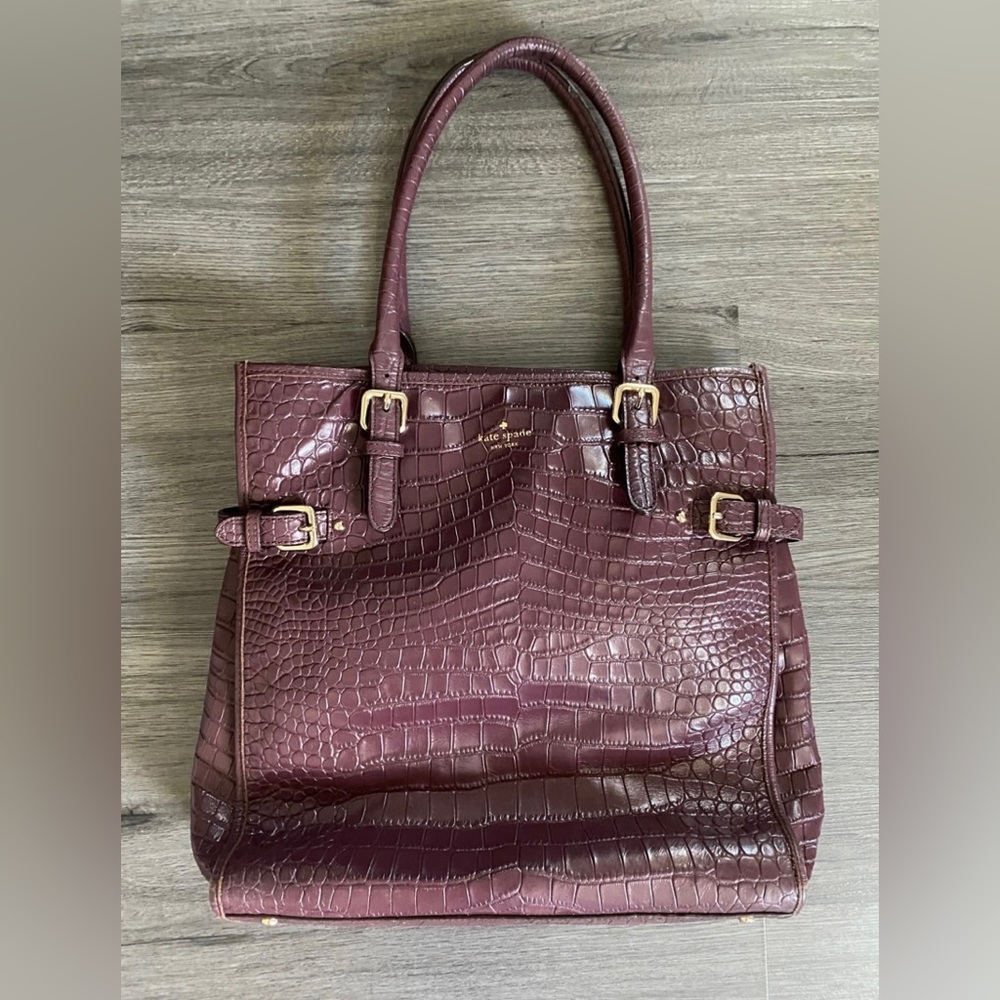 Kate Spade Vanston Mulled Wine Plum Croco Laptop Bag Tote Purse